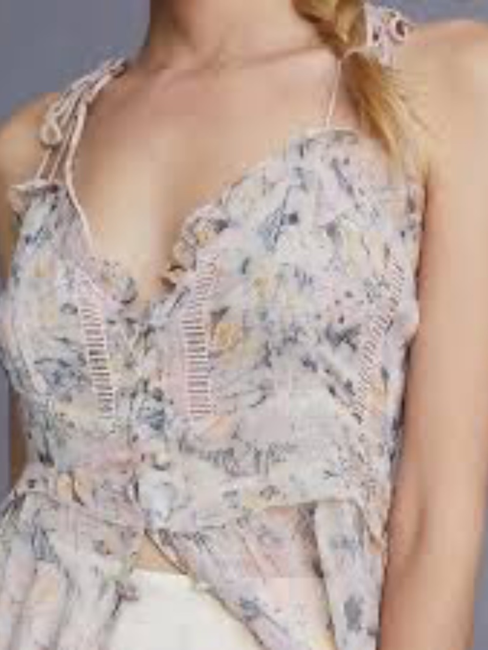 Anthropologie Blush Floral Maxi long flows Top with Tie Straps